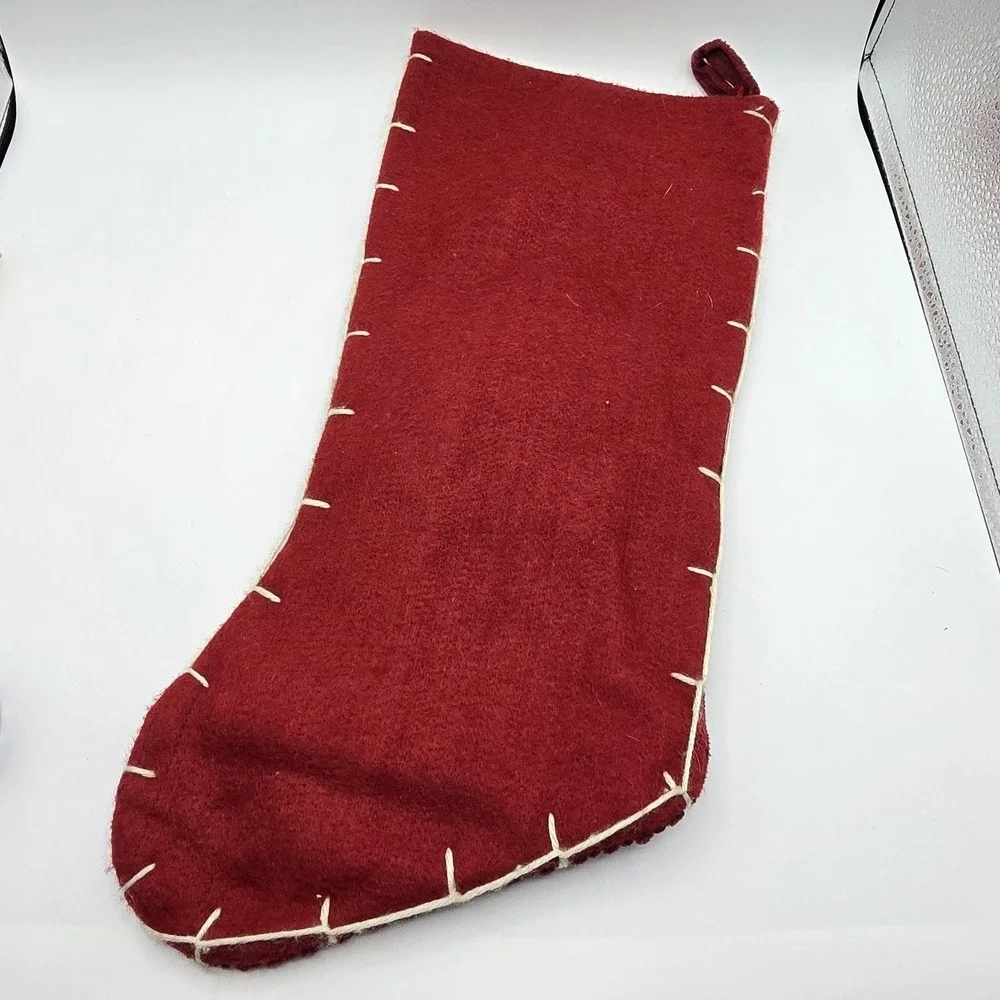 Santa‎ Claus Christmas Stocking Ribbed Corduroy Country Farmhouse Folk Art Vtg
